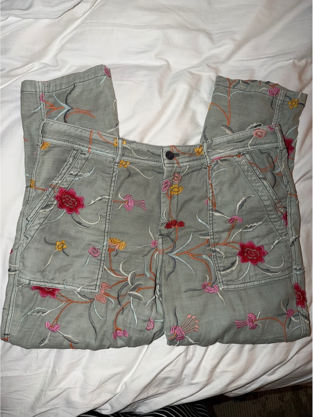 Anthropologie Pilcro The Wanderer Embroidered Floral Cargo Utility Pants 31P - Picture 2 of 9
